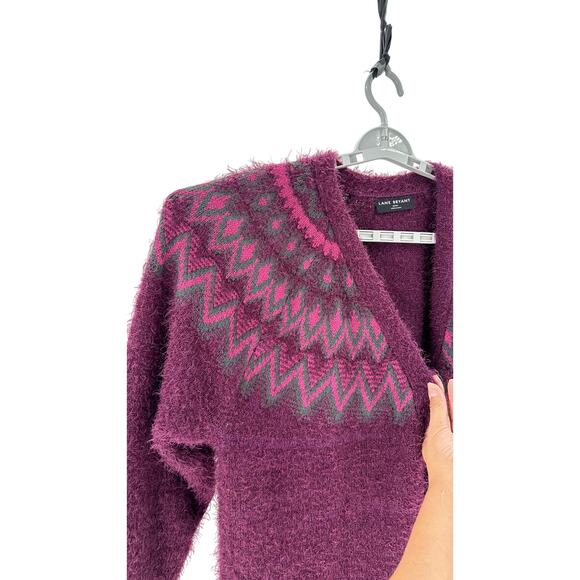 Lane Bryant Long-Sleeve Fair Isle Cardigan dark purple open front size 22/24 - Picture 5 of 9